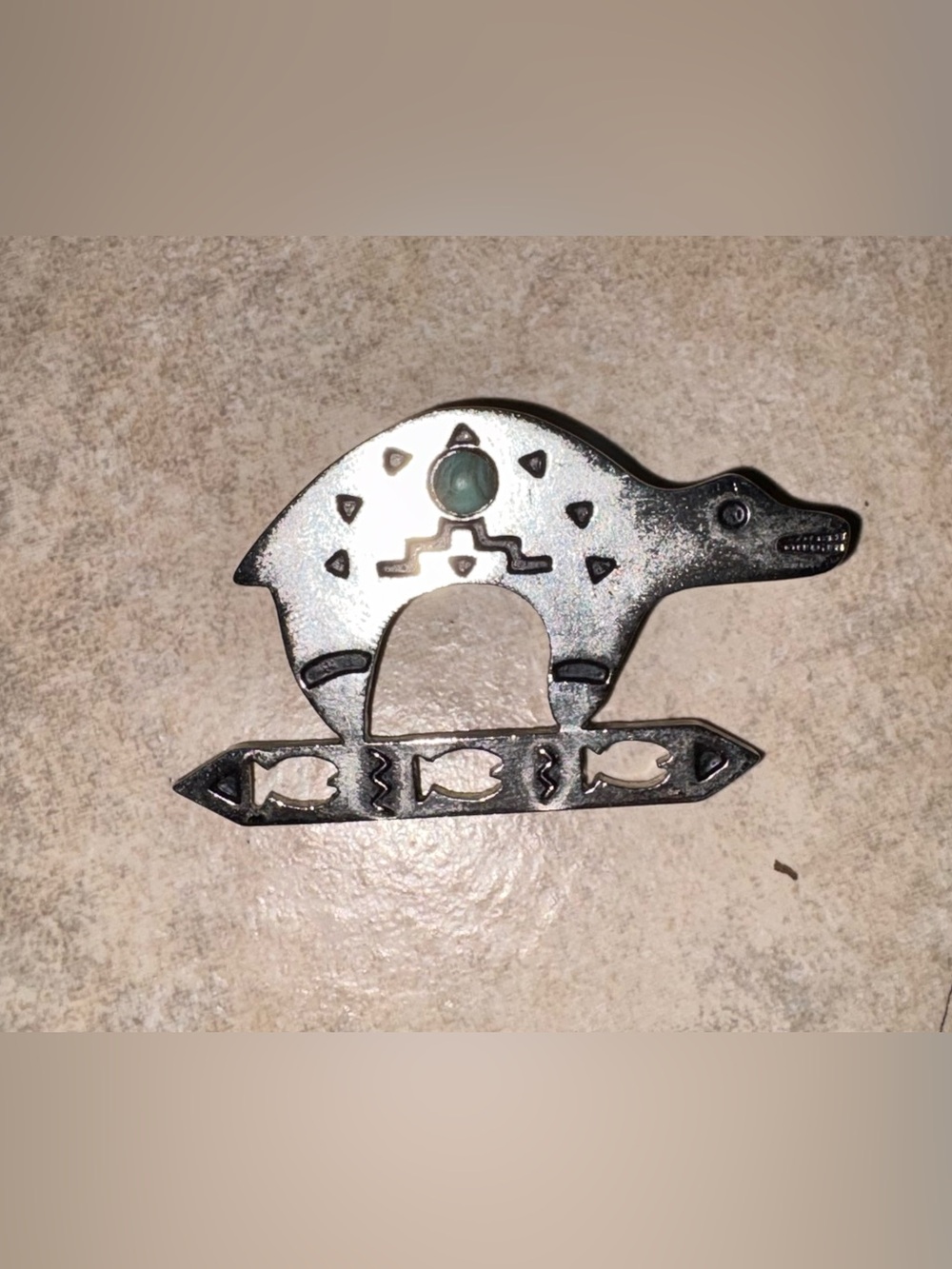 Vintage Silver Tone Southwestern style bear Pin with Turquoise stone